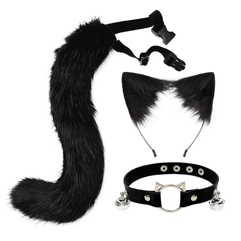Costume Set Fox Tail Ears Gloves Artificial Fur Boot Covers Cosplay Halloween Prop Adult Women Men Unisex
