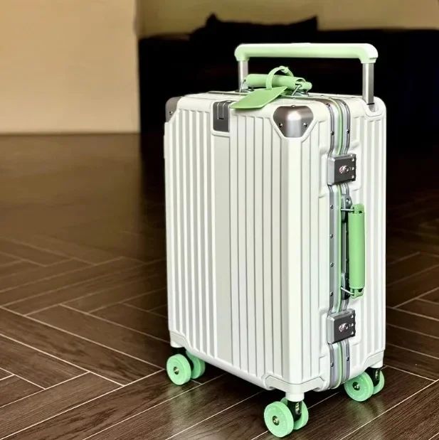 Mala de Viagem com Estrutura de Alumínio e Alça Larga, Rodas Giratórias Silenciosas Coloridas e Trava TSA, Mala de Carrinho de Grande Capacidade