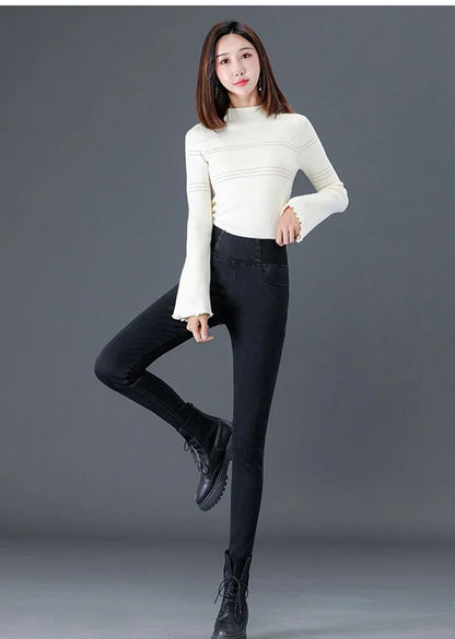 PTKPCC New Elastic Waist Skinny Jeans Women Spring Slim Stretch Denim Pants Vintage Pencil Vaqueros Mom Pantalones De Mujer