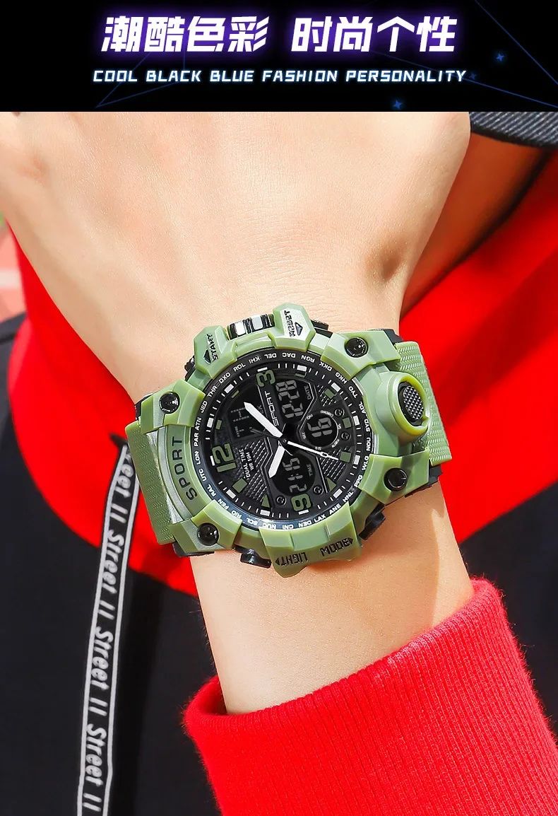 Hot shopping Teenage Men's Junior High School Student Fashion Trend Black Technology Sports Glow Men's Electronic Watch