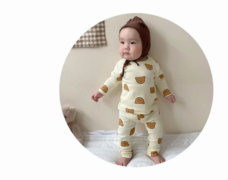 0-3T Baby Cotton Top Pant Suit Newborn Kid Boys Girls Clothes Set Long Sleeve Pj Set Cute Sweet Sleepwear Pajamas Set Outfit