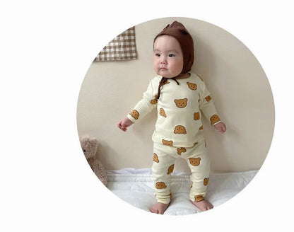 0-3T Baby Cotton Top Pant Suit Newborn Kid Boys Girls Clothes Set Long Sleeve Pj Set Cute Sweet Sleepwear Pajamas Set Outfit
