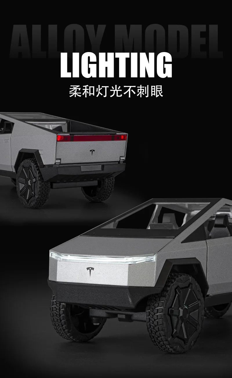 Alloy Model Carro 1:24 Diecast Miniatura Metal Picape Veículo Presente de Aniversário para Crianças Colecionáveis Van Caminhão Tesla Cybertruck Brinquedo para Meninos