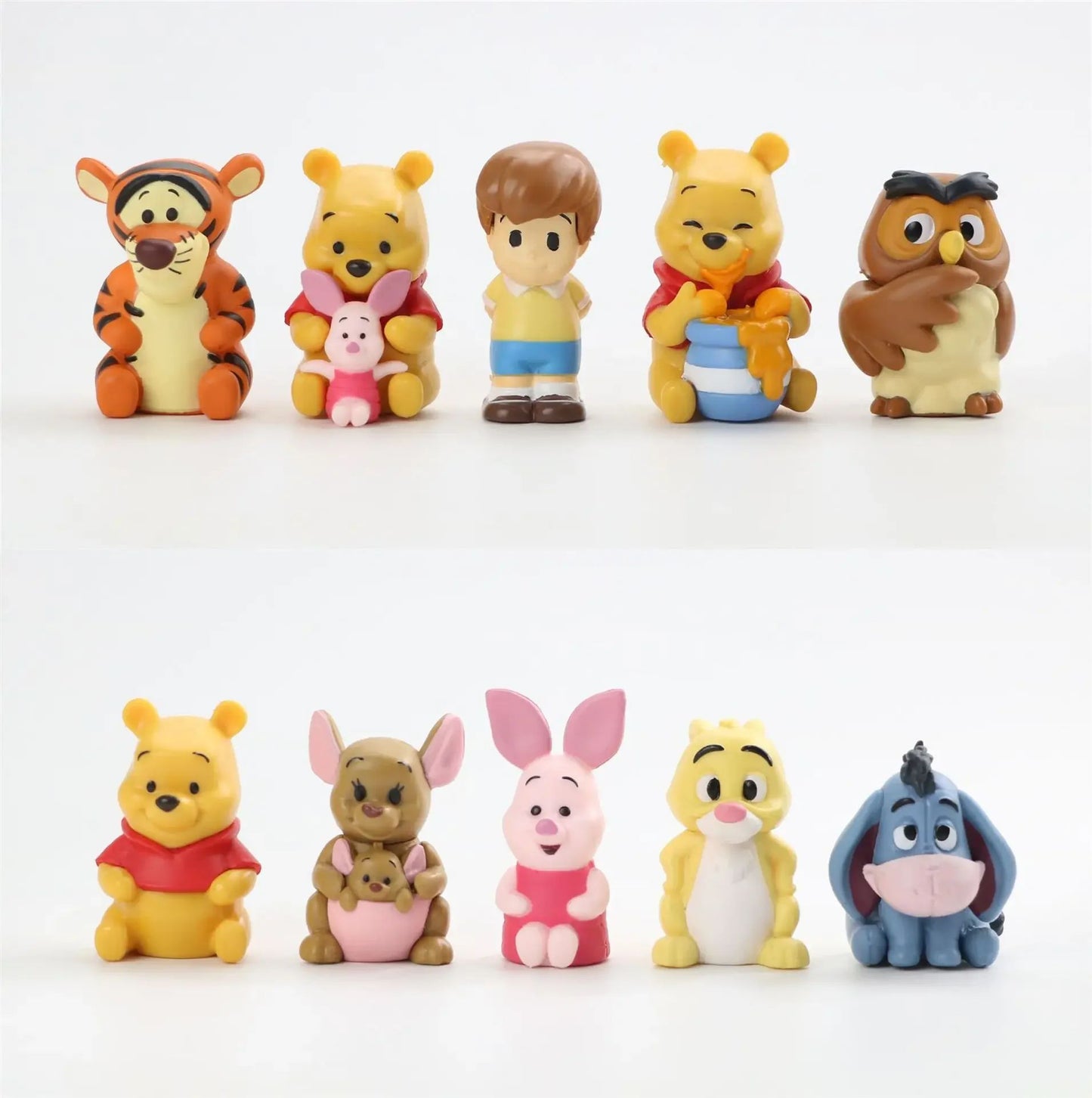 Conjunto de 10 Peças Disney Ursinho Pooh Leitão Tigrão Bisonho Coelho Coruja Anime Bonecos de Ação Coleção de Desenhos Animados Modelo de Boneca Para Crianças