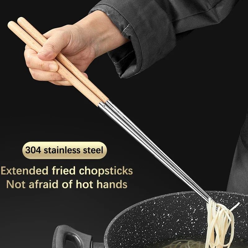 Hashis de Aço Inoxidável Hashis Longos para Cozinhar Macarrão Fritura Panela Quente Hashis Chineses Hashis de Metal Reutilizáveis Utensílios de Mesa