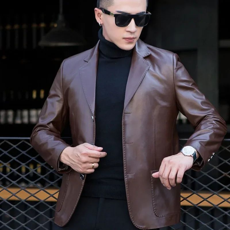 Thin Men's Suit Jackets Coat Short Cropped Male Blazer Leather Slim Fit Premium Simple Breasted New In Fashionable Elegant