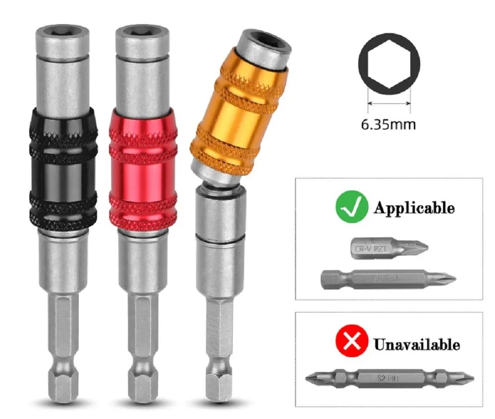 Haste de extensão de broca de troca rápida com anel magnético hexagonal de 1/4 de polegada para pontas de chave de fenda e ferramentas manuais