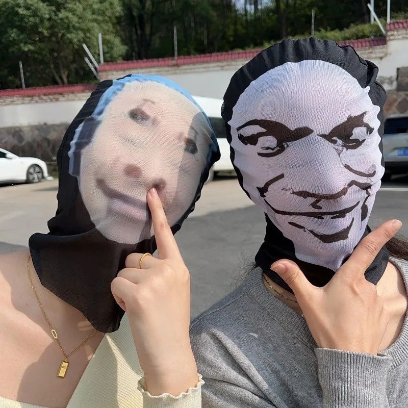 3D Seamless Mask Funny Face Printed Head Scarf Famous Person Ice Silk Sunscreen Head Mask Halloween Cosplay