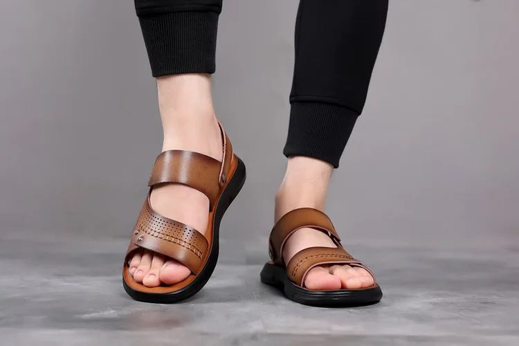 Men's Casual Trendy Soft Bottom Sandals 2024 New Design Real Leather Beach Shoes Slippers Anti-Slip Summer Shoes