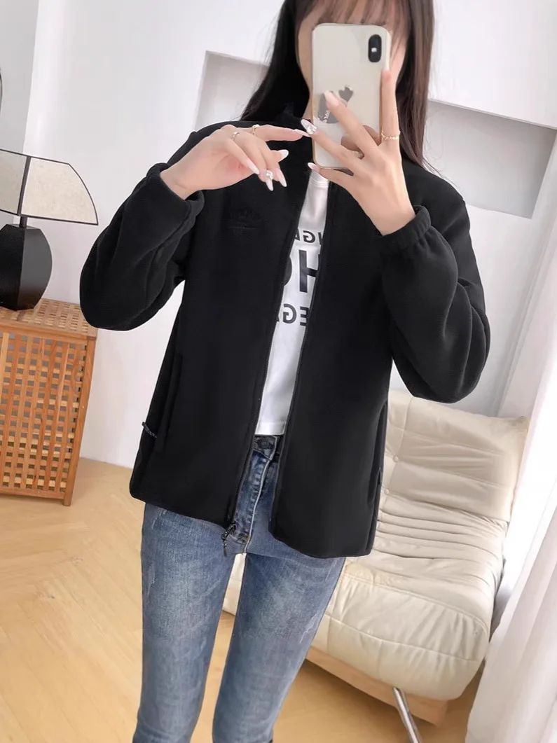 2026 Women's Wool Liner Coat Winter Loose-Fit Full Sleeve Polar Fleece Zipper Letter print Thickened Coat Cardigan Sporty jacket