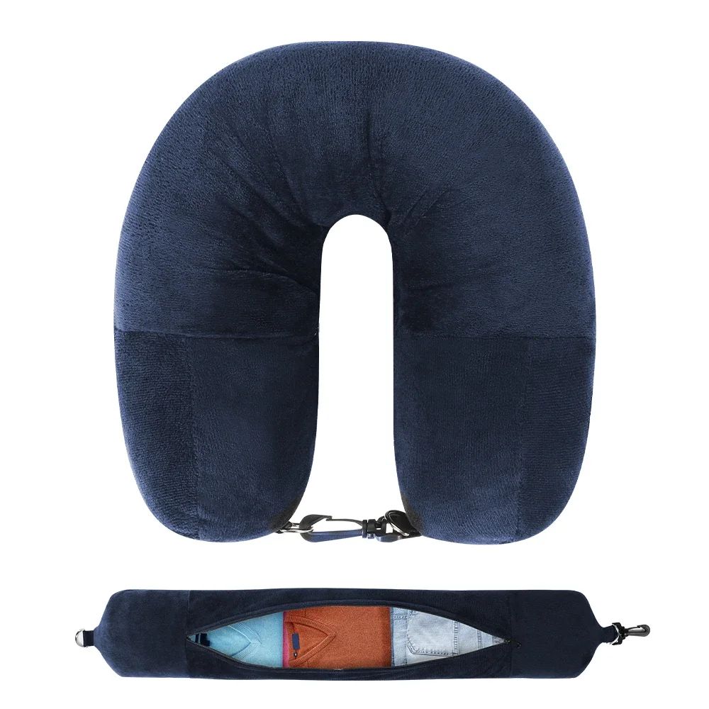 Neck Pillow Travel Pillow Sleeping Pillows Bag with Fillable Cover U Shaped Velvet Pillowcase Storage for Airplane cylinder