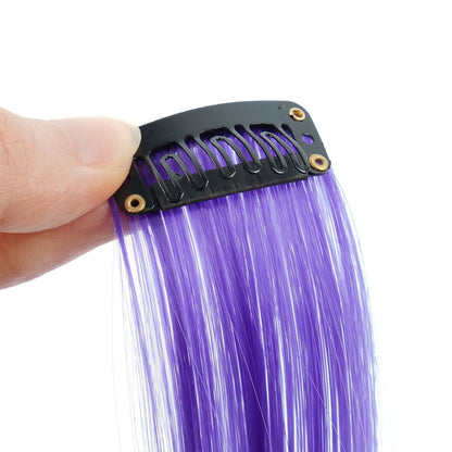 Colored Highlight 22 Inch Synthetic Hair Extensions Rainbow Long Straight Hairpieces for Women Kids Girls Purple Pink Blue