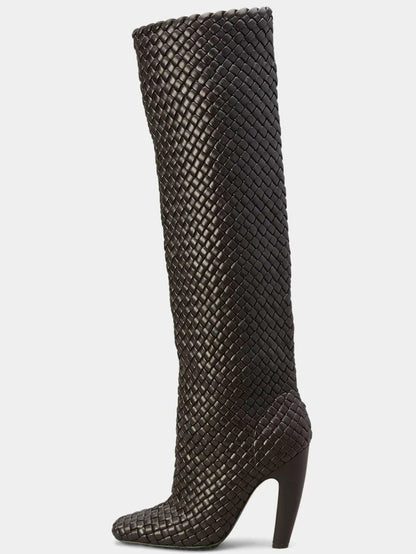 2025 Women's New Winter Coarse High Heels Knee Boots European and American Sexy Square Head Side Zipper Fashion Large Boots