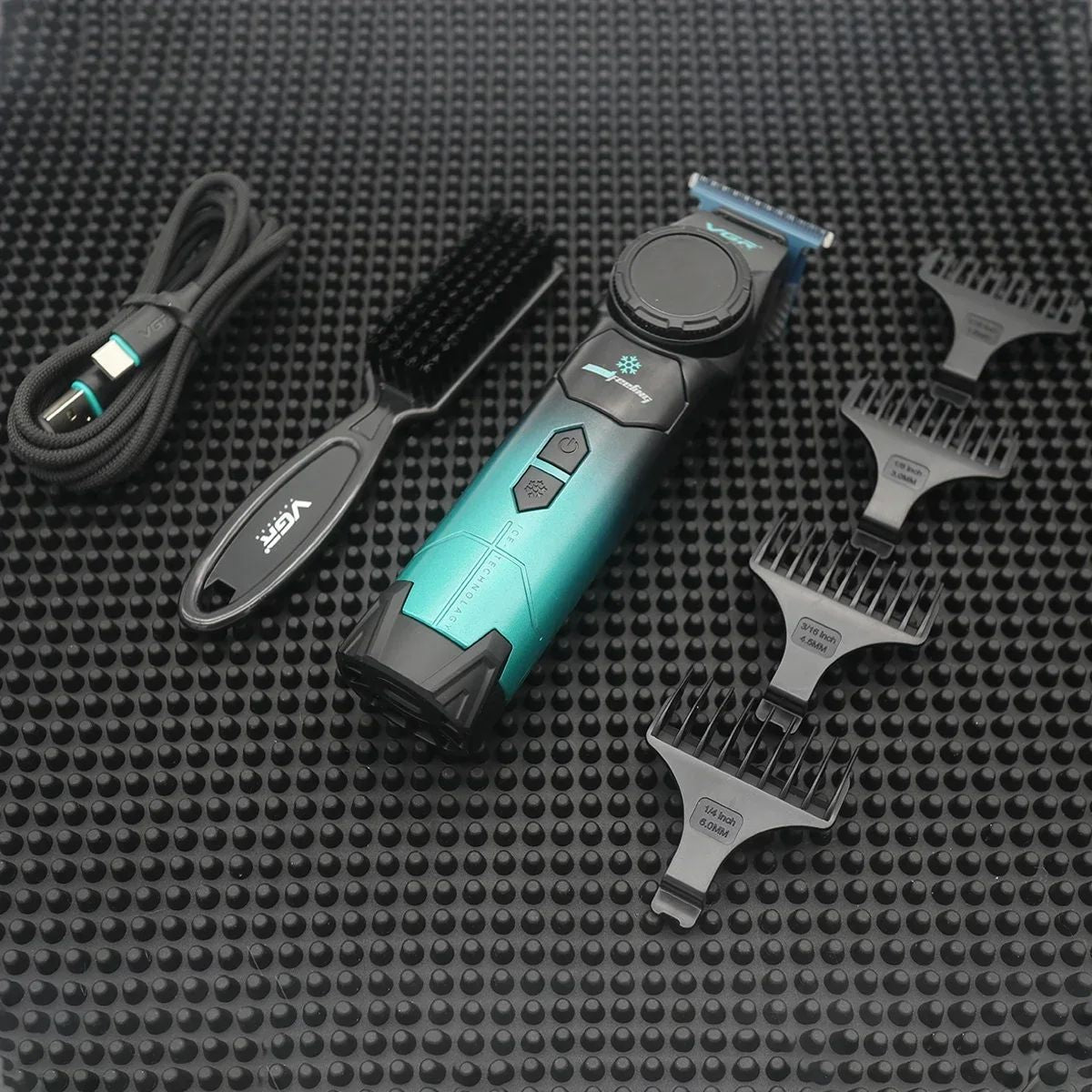 VGR V-946 Ice Tech Barber Trimmer Machine DLC T Blade Zero Gap 8000RPM Brushless Metal Blue Ceramic Clipper For Haircut Barber