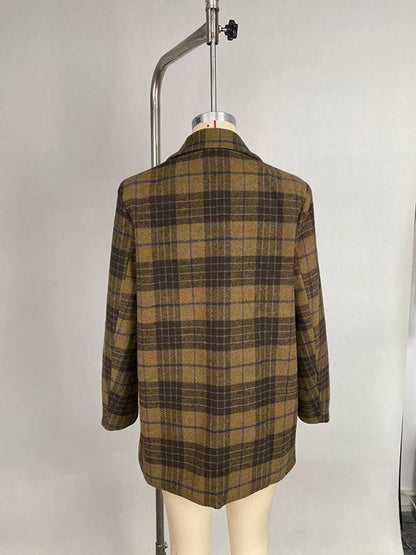 UOOZEE 2025 New Urban Lady Classic Retro Plaid Woolen Jackets Coat Women Long Sleeves Elegant Office Blazer Outerwears No Belt