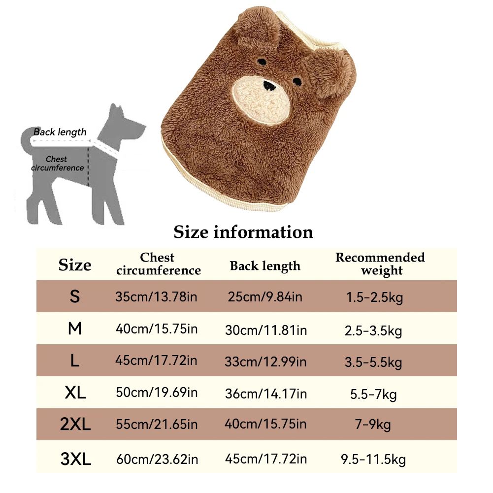 1.5-11.5kg Roupas de Inverno para Cães Suéter Colete de Pelúcia Macia para Cachorro Urso de Pelúcia Aquecido Roupas Fofas para Animais de Estimação Roupas para Teddy Schnauzer Roupas para Filhotes