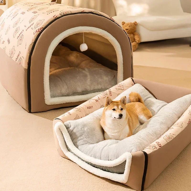 Casa de Cachorro Quente de Inverno Cama para Dormir para Animais de Estimação Destacável para Cães e Gatos de Pequeno e Médio Porte Canil Macio Antiderrapante Ninho para Filhotes e Gatinhos