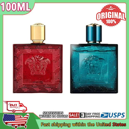 100ml Eros Flame Men Eau De Parfum Spray Tester Woody Notes Covered or Uncovered, Random Packaging Is Rudimentary