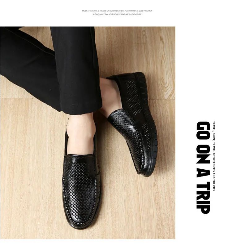 Plus Size Breathable Hollow Out Leather Sandals For Men Summer Comfortable Slip-Ons With Gap Between The Shoes And The Ground