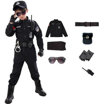Swat Children Halloween Police Officer Cosplay Costumes Kids Carnival Police Uniform 110-160Cm Boys Army Police Officers Soldier