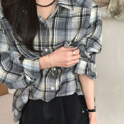 Early Autumn New Style Loose Long Sleeve Shirt Women's Polo Collar Button down Striped Korean Ins Lazy Style Fashionable Women's