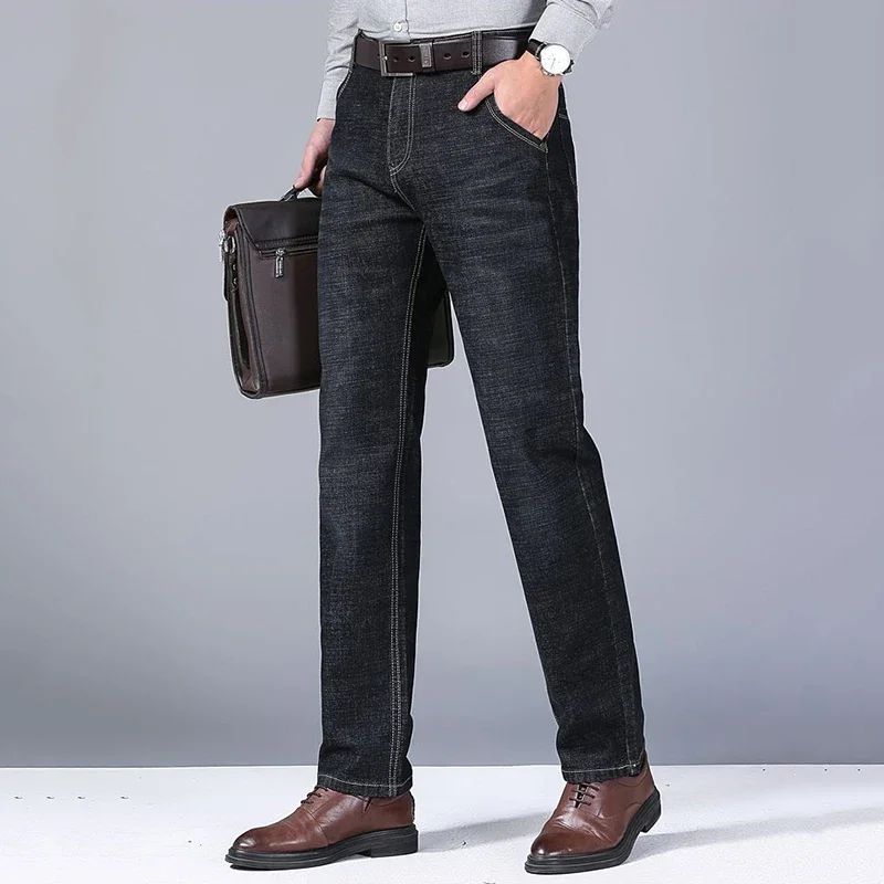 Calça Jeans Masculina de Marca de Luxo Stretch Reta Casual Slim Fit Jeans Masculino Design Clássico de Negócios Calça Tamanho Grande