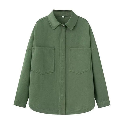 Retro Washed Loose Long Sleeve Women's Denim Shirt Vintage Workwear Style Button up Casual Outerwear from Mainland China