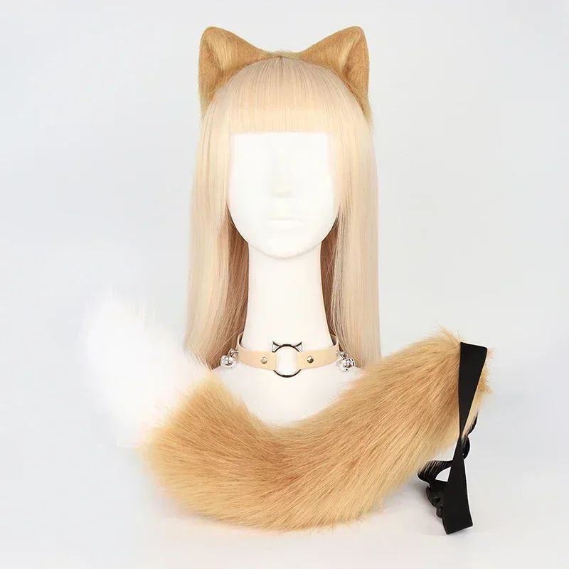 Costume Set Fox Tail Ears Gloves Artificial Fur Boot Covers Cosplay Halloween Prop Adult Women Men Unisex