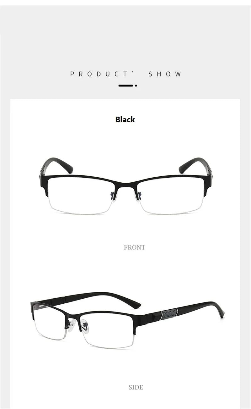 Óculos de Leitura Masculino Feminino de Alta Qualidade Meio Aro Dioptria Óculos de Grau Negócios Masculino Presbiopia Lentes De Leitura Mujer