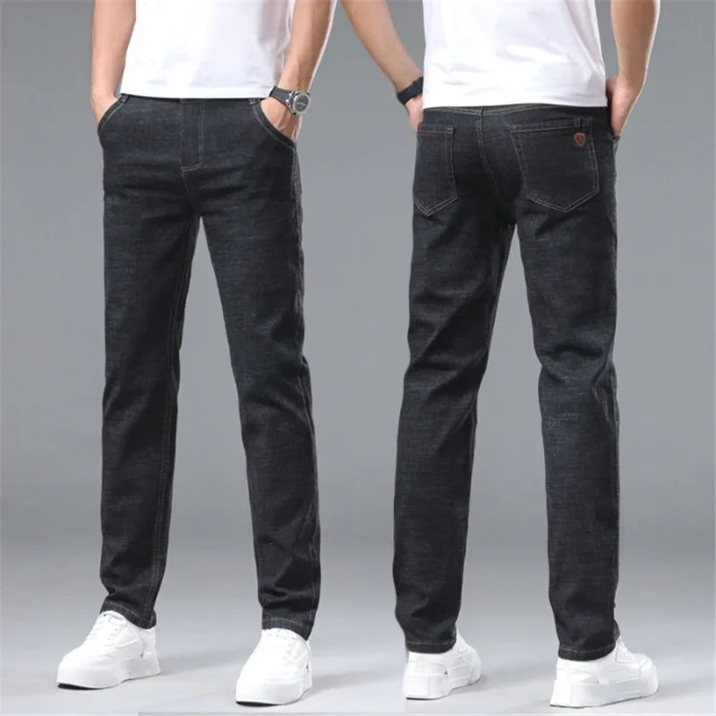 Calça Jeans Masculina de Marca de Luxo Stretch Reta Casual Slim Fit Jeans Masculino Design Clássico de Negócios Calça Tamanho Grande