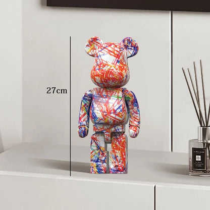 Estátua Urso Graffiti 27cm Bloco Tinta Urso Decoração Enfeites de Resina para Desktop Decoração de Casa Sala de Estar Urso Escultura de Chão Presentes