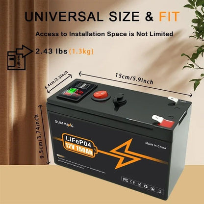 Atualize a bateria de lítio recarregável LiFePO4 12V 150Ah, até mais de 4000 ciclos, para pequenos UPS, energia solar, sonar de pesca, Power Wheels