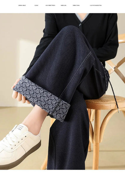 High Waist Straight Leg Jeans Loose Slimming Wide Leg Pants Fashionable Versatile Draping Lengthening Leg Appearances Floor-Leng