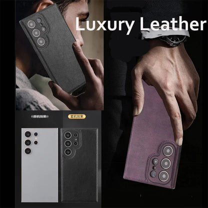 Capa de couro PU vintage de luxo para Samsung S25 Ultra S24 Plus S23 S22 S24Ultra, fina, à prova de choque, com para-choque macio