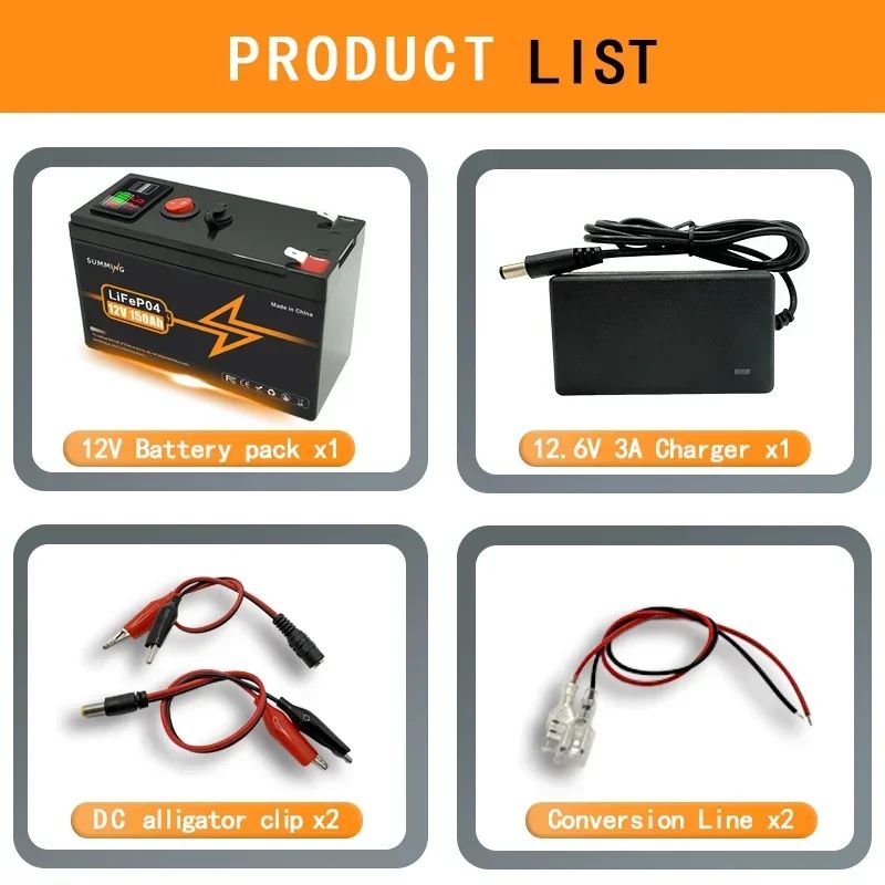 Atualize a bateria de lítio recarregável LiFePO4 12V 150Ah, até mais de 4000 ciclos, para pequenos UPS, energia solar, sonar de pesca, Power Wheels