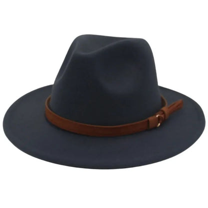Classic Brown Belt Women Fedora Hats Autumn Winter Gentleman Jazz Felt Hat For Men Retro Church Lady Flat Wide Brim Dress Hat
