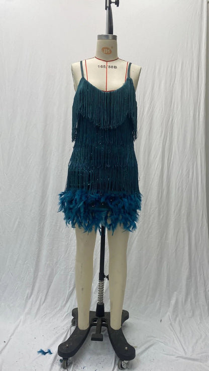 2024 Summer New Fashionable Framed Sequins Feather Patchwork Dress Colorful Amazon Direct Sales Women's Sleeveless Dress