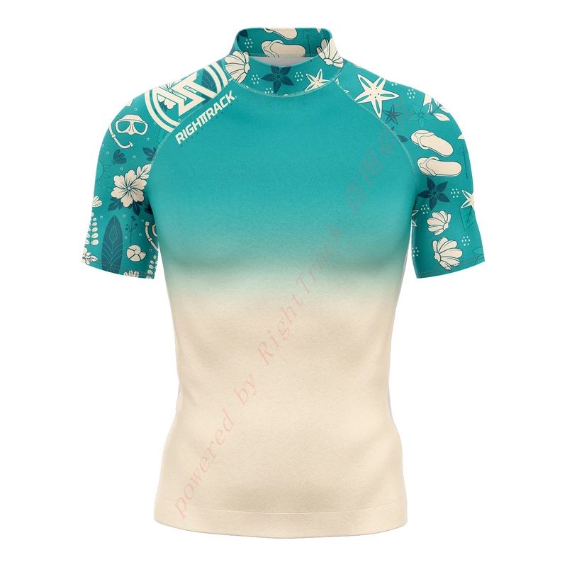 Hot Men's Short Sleeve Surfing Shirt Nautical Diary Lycra Rashguard RIGHTTRACK For Surf Sportswear Beach Swimwear UPF50  Clothes