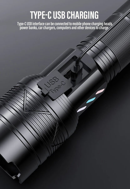 800000lm High Power Strong Light Long Range LEP Flashlight USB Charging 26650 Battery Outdoor Telescopic Zoom Super Bright Torch