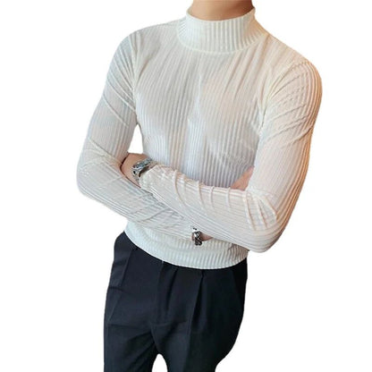 New Gold Velvet T Shirt Men Clothing Fashion Trend Male Luxury Prom Party Long-sleeved Striped Pullover Tops Homme