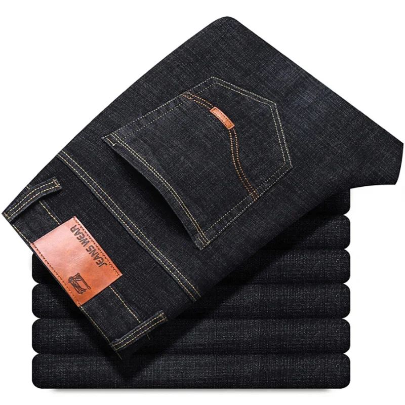 New Men Light Luxury Stretch Slim Fit Pants Comfortable Soft Business Fashion Straight Casual Denim Trousers Male Brand Clothing