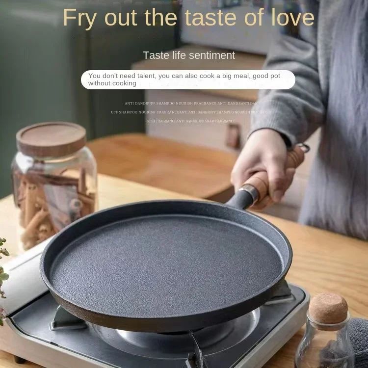 26cm Cast Iron Frying Pan Uncoated Non-stick Egg Pancake PanCrepe Maker Steak Frying Pot Gas Induction Cooker Kitchen Cookware