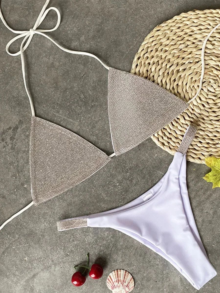 Halter Jewelled Sequins Diamond Bikini Women Swimsuit Female Swimwear Two Pieces Bikini Set Mini Micro Bathing Suit Swim Lady