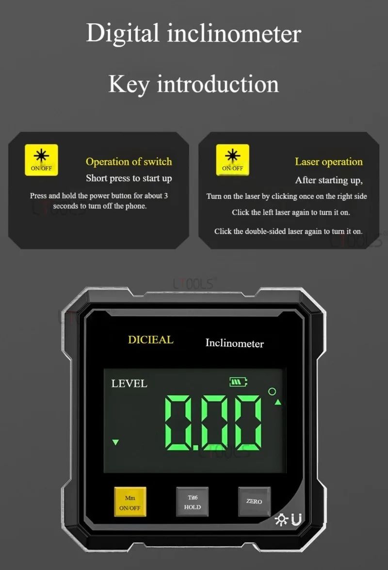 Pocket Digital Level Protractor Inclinometer Professional Digital Display Angle Gauge 360 Degree Magnetic Electronic Level Laser