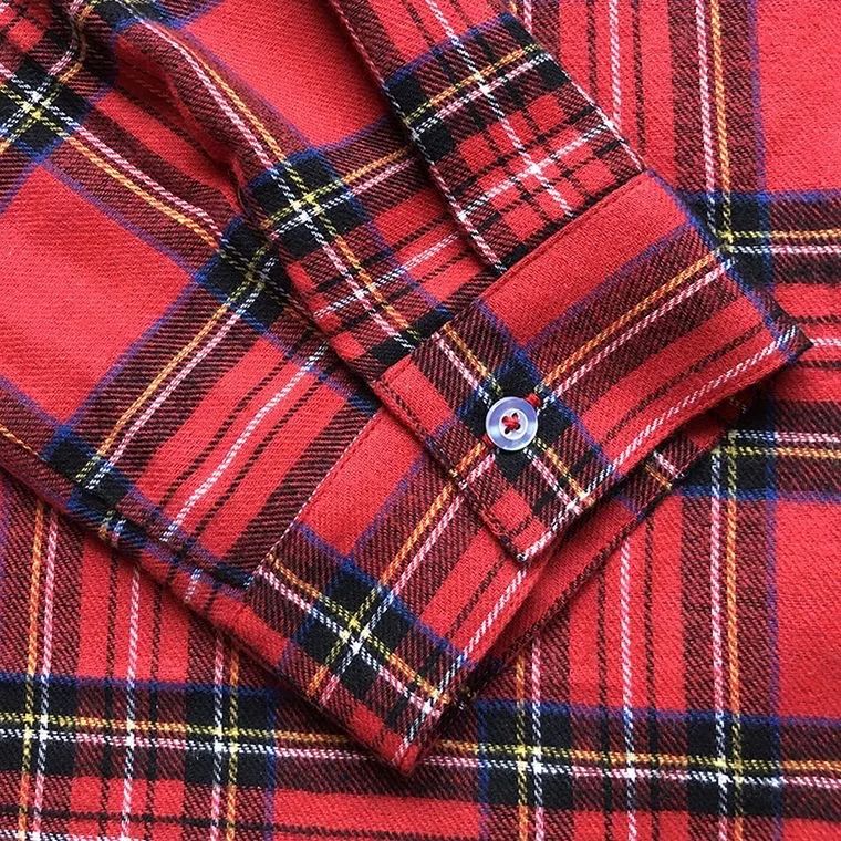 Scottish Red Plaid Shirt Luxury Hong Kong Style Vintage Loose Fit Women's Button up Shirt Polo Collar Full Sleeve Slim Fit