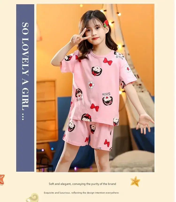 Summer Strawberry Sleepwear For Baby Kids Short Sleeve Pijamas Infantil 100% Cotton Kids Pajamas Set Boys Girls Clothes 6 8 10 Y