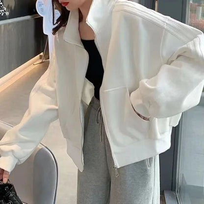 Short Sweatshirt Jacket Women's Autumn Winter Student Versatile Three Stripe Jacket Loose Fit Casual Style New Hot Sale Of The S