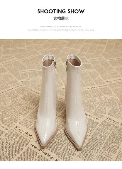 ankle boots fashion pointed square root temperament women's high heels zipper decoration luxury women's winter large size 35-42