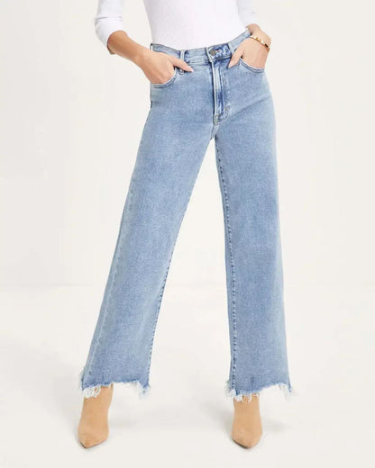 Women Denim Tassel Wide Leg Pants Jeans Washing Loose Fit Mid Waist Pockets Zipper Fly Solid Color Ankle Length Pants Basics