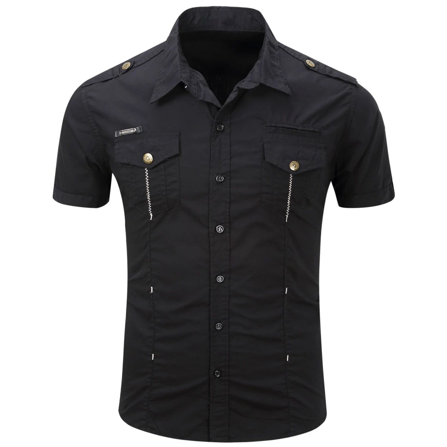 New Fashion Men's Casual Military Tactical Shirt Summer Short Sleeve Solid Color Cargo Work Shirts with Pocket